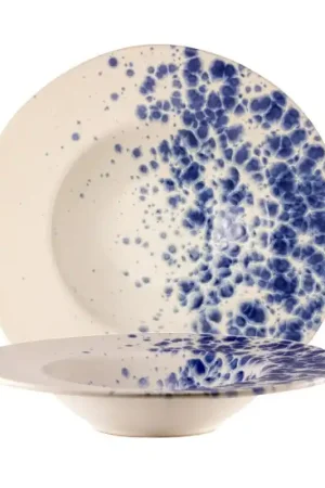 Economico LE COQ Phobos Pasta Bowl bianco con puntini reattivi blu 28,5 cm - Confezione 6 pezzi