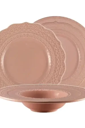 LE COQ Skalistos color rosa - Servizio Piatti colorati con decoro in rilievo Offerta Speciale