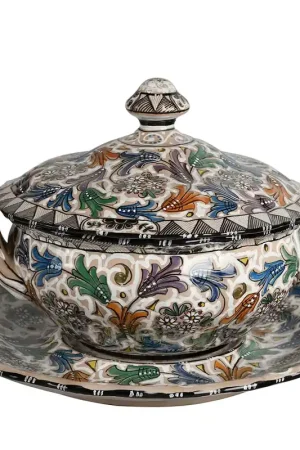 Zuppiera in ceramica policroma con piatto Promo Stagionale