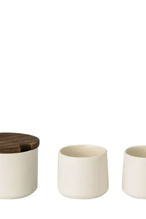 Zuccheriera in ceramica con coperchio in legno e piccole tazze in ceramica Bestseller