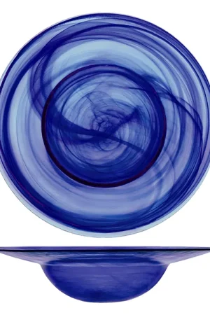 H&H Set 4 Piatti Pasta Alabastro In Vetro Blu Cm 29 Non Perdere