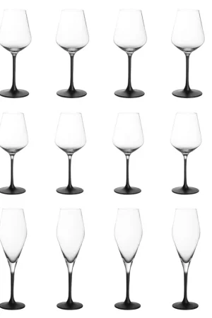 VILLEROY & BOCH Manufacture Rock Set 12 Pezzi Bicchieri Calici in Cristallo con Gambo e Fondo Nero Nuova Collezione